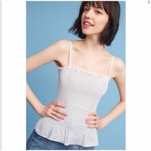 ANTHROPOLOGIE MAEVE WHITE SPAGHETTI STRAP SMOCKED PEPLUM TOP SIZE MEDIUM